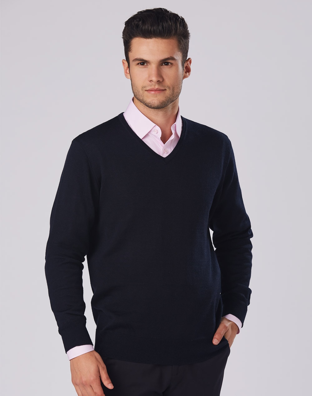 Men's 100% Merino Wool V-Neck Long Sleeve Sweater