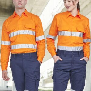 Hi Vis Cool-Breeze Closed Front L/S Shirt (Perforated Tape)