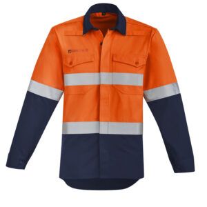 Mens Orange Flame Hi Vis Open Front Spliced Shirt - Hoop Taped