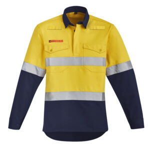 Mens Orange Flame Hi Vis Closed Front Shirt - Hoop Taped